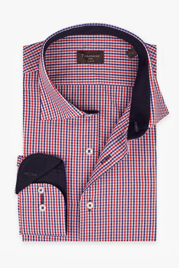Camicia Uomo Firenze Sport Popelin Blu Rosso