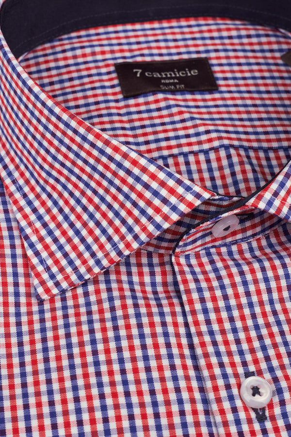 Camicia Uomo Firenze Sport Popelin Blu Rosso