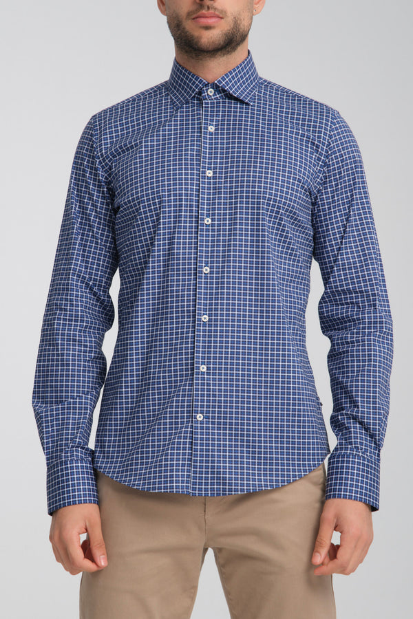 Poplin Stretch Man Shirt Navy Blue White