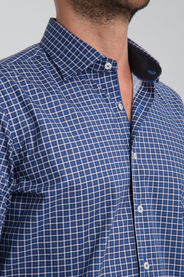 Poplin Stretch Man Shirt Navy Blue White