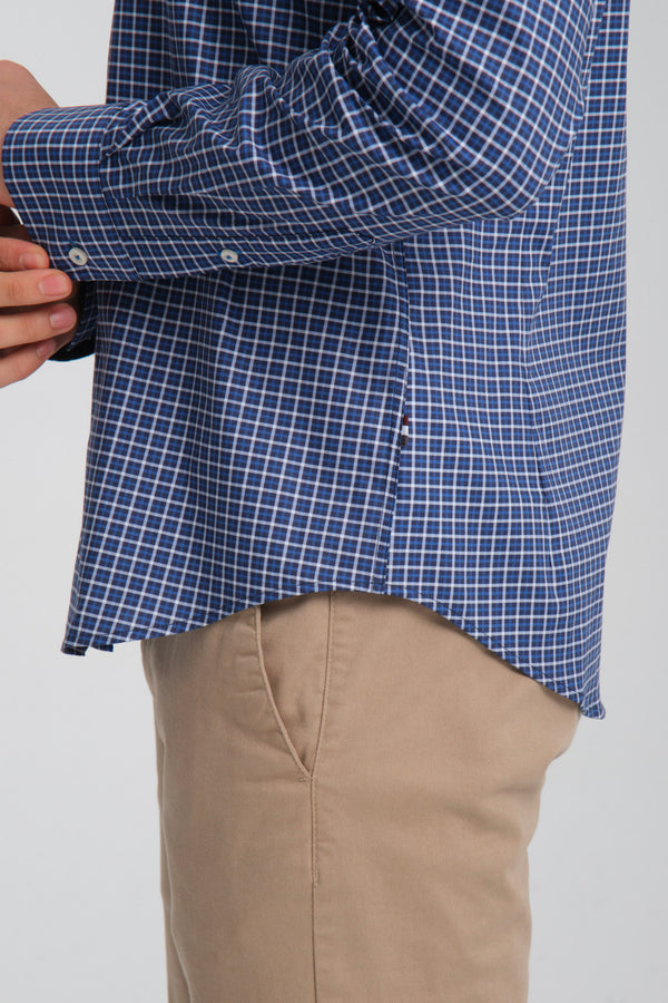 Poplin Stretch Man Shirt Navy Blue White