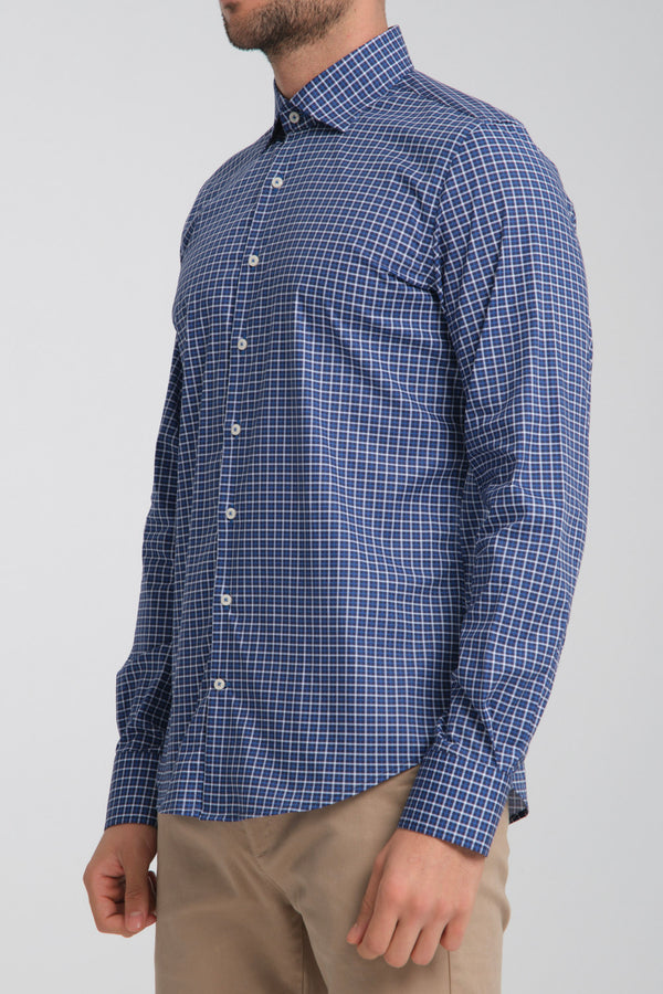Poplin Stretch Man Shirt Navy Blue White