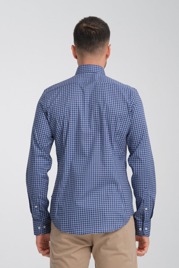 Poplin Stretch Man Shirt Navy Blue White