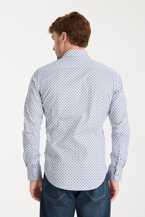 Firenze Sport Poplin Stretch Man Shirt White Light Blue