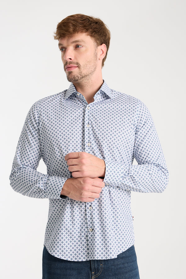 Firenze Sport Poplin Stretch Man Shirt White Light Blue