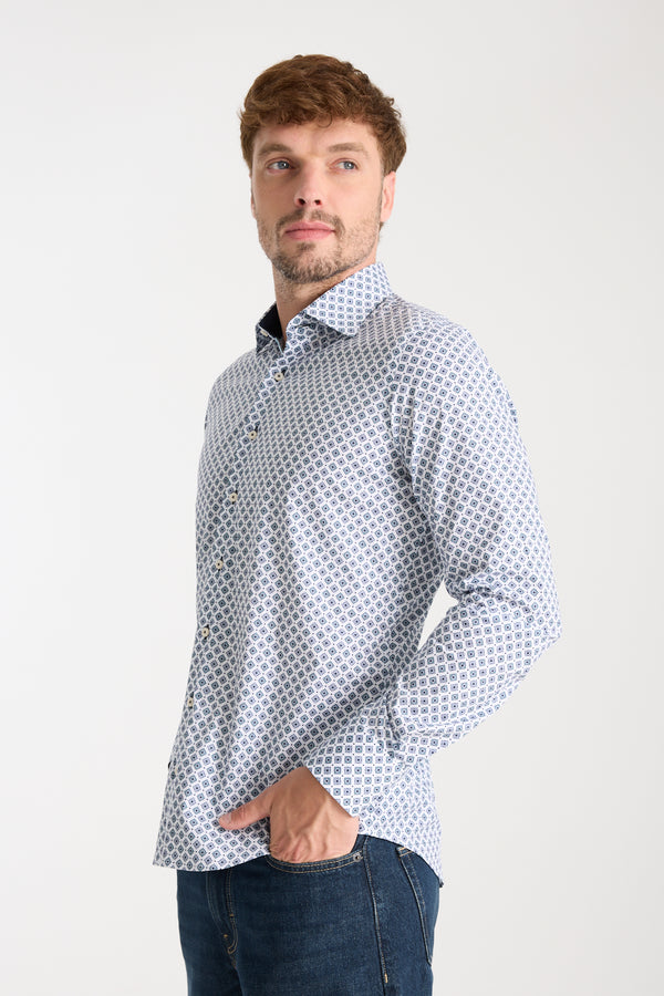 Firenze Sport Poplin Stretch Man Shirt White Light Blue