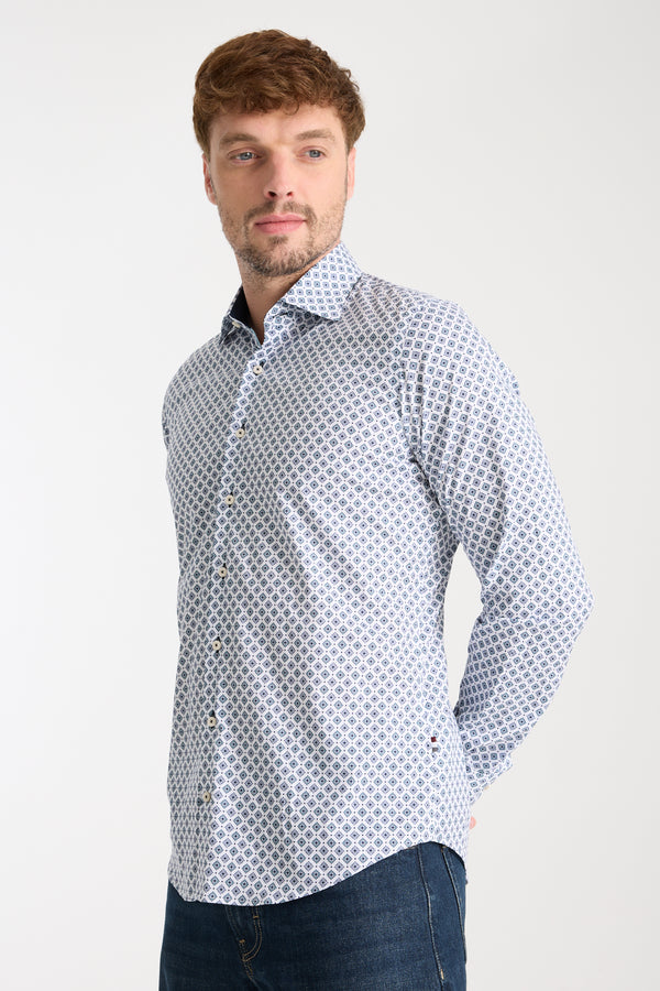 Firenze Sport Poplin Stretch Man Shirt White Light Blue
