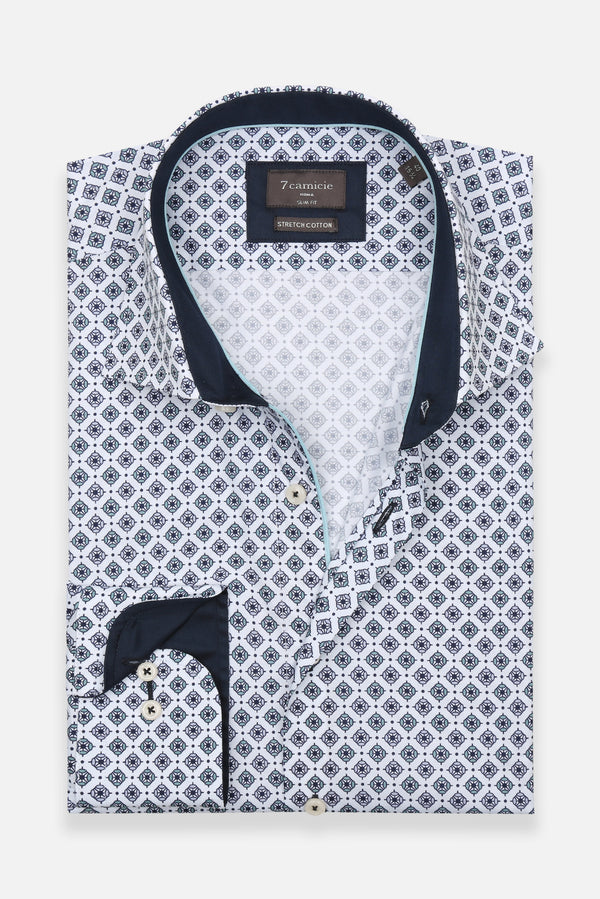 Firenze Sport Poplin Stretch Man Shirt White Light Blue