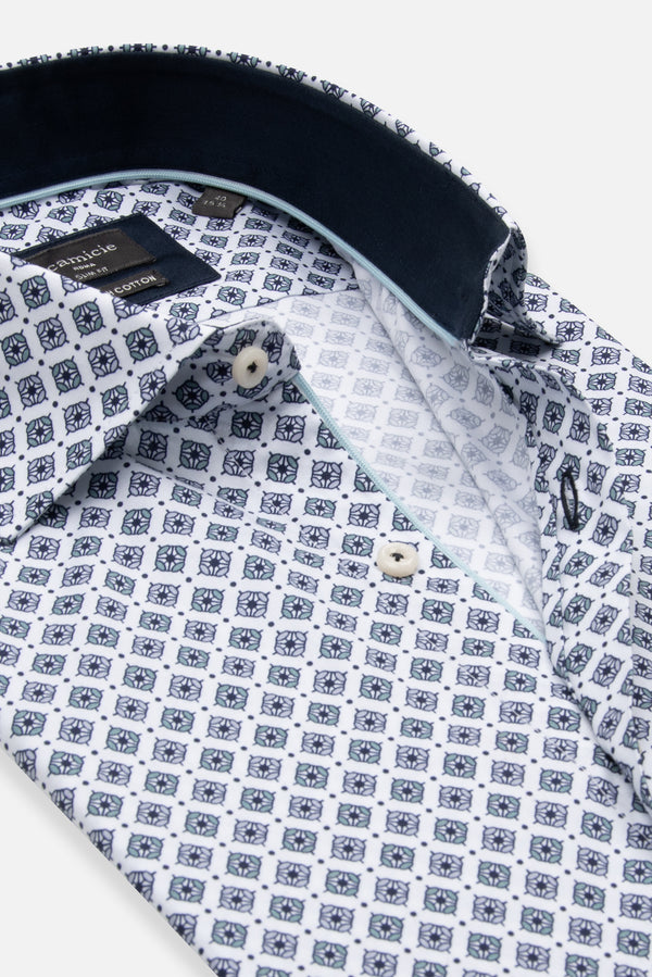 Firenze Sport Poplin Stretch Man Shirt White Light Blue