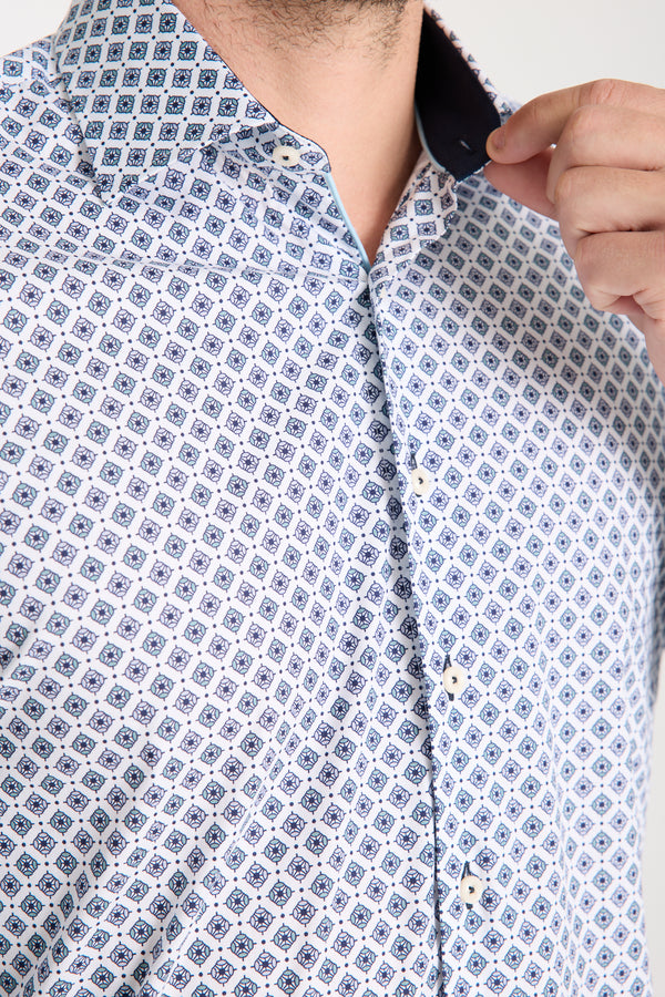 Firenze Sport Poplin Stretch Man Shirt White Light Blue