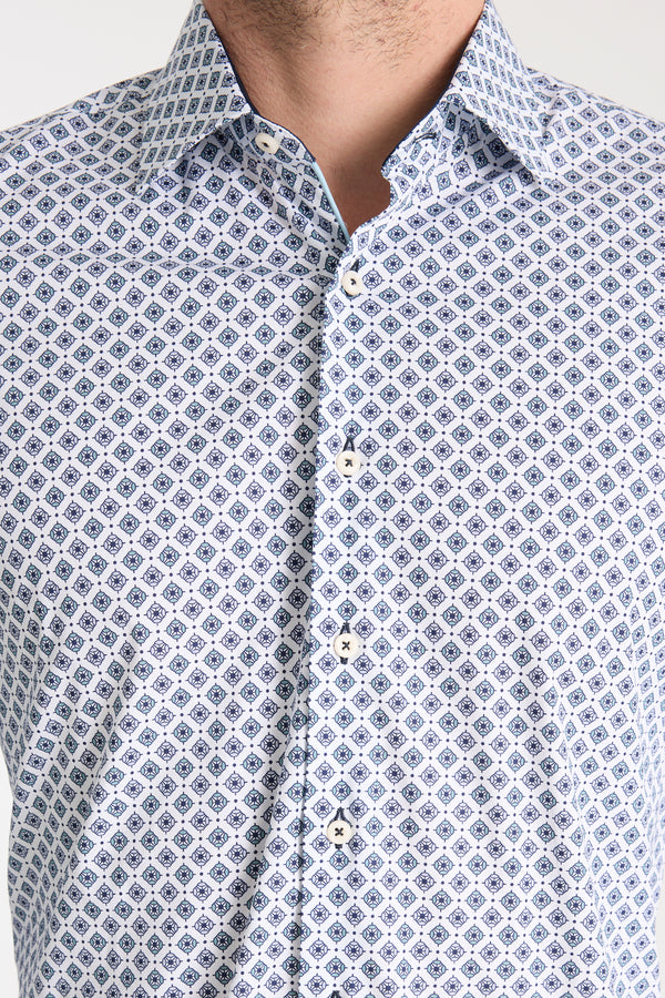 Firenze Sport Poplin Stretch Man Shirt White Light Blue