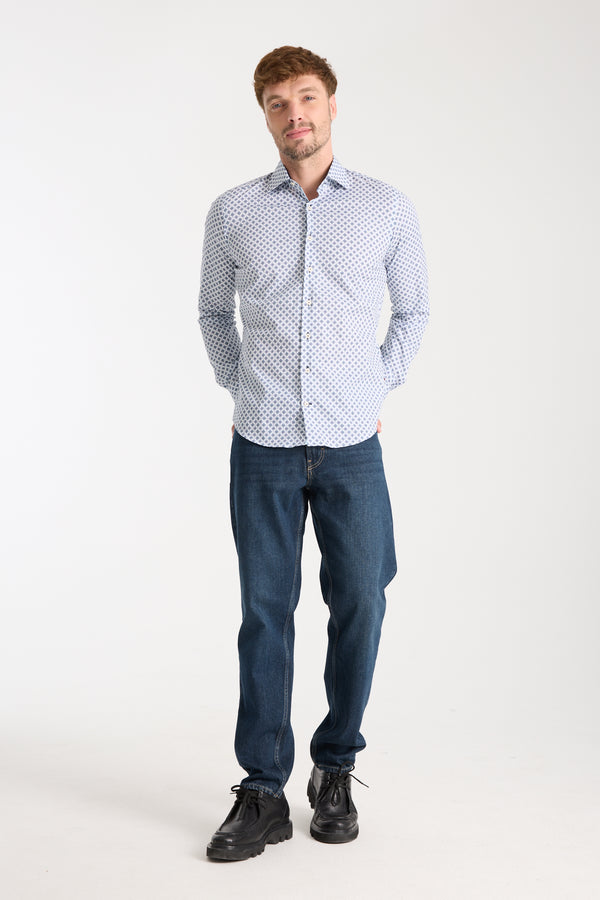 Firenze Sport Poplin Stretch Man Shirt White Light Blue