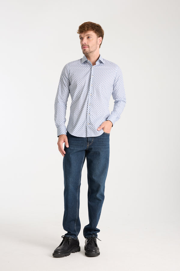 Firenze Sport Poplin Stretch Man Shirt White Light Blue