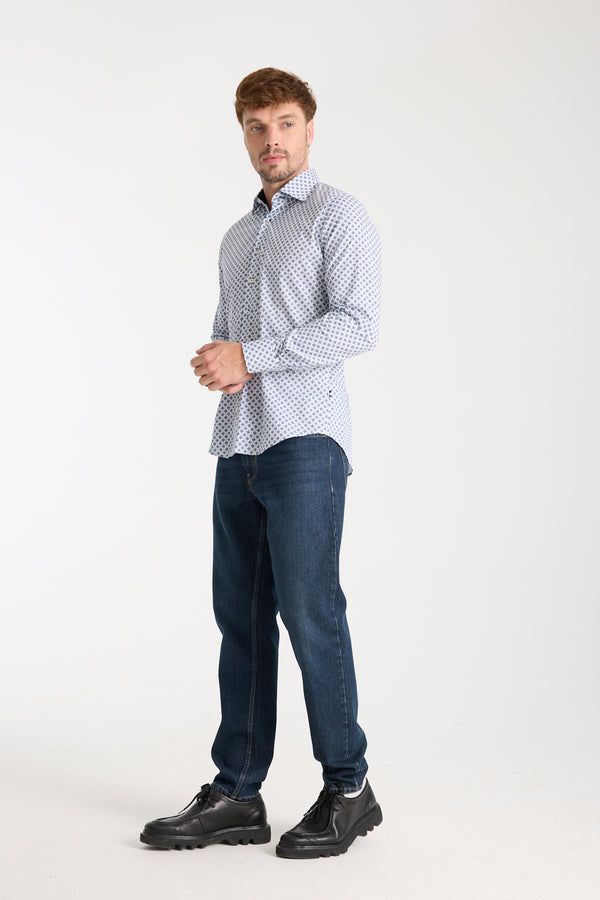 Firenze Sport Poplin Stretch Man Shirt White Light Blue