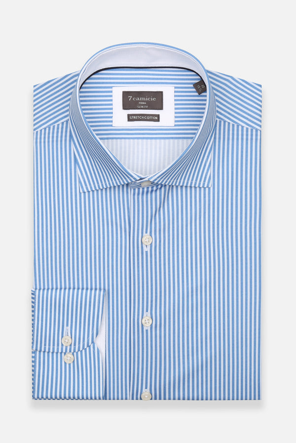 Chemise Homme Firenze Essential Popelin Stretch Blanc Bleu