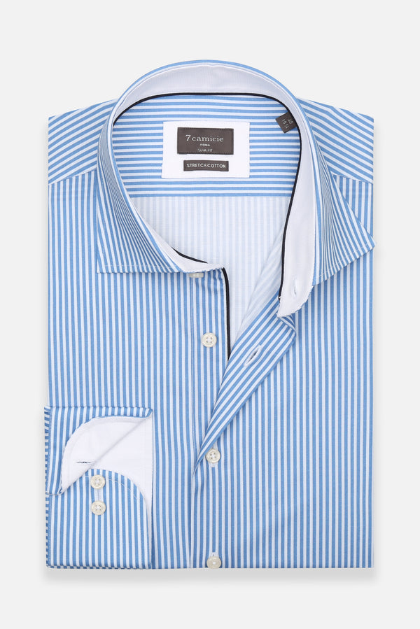 Chemise Homme Firenze Essential Popelin Stretch Blanc Bleu