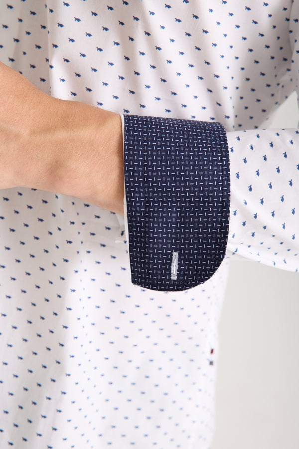 Chemise Homme Firenze Sport Popelin Stretch Blanc Bleu
