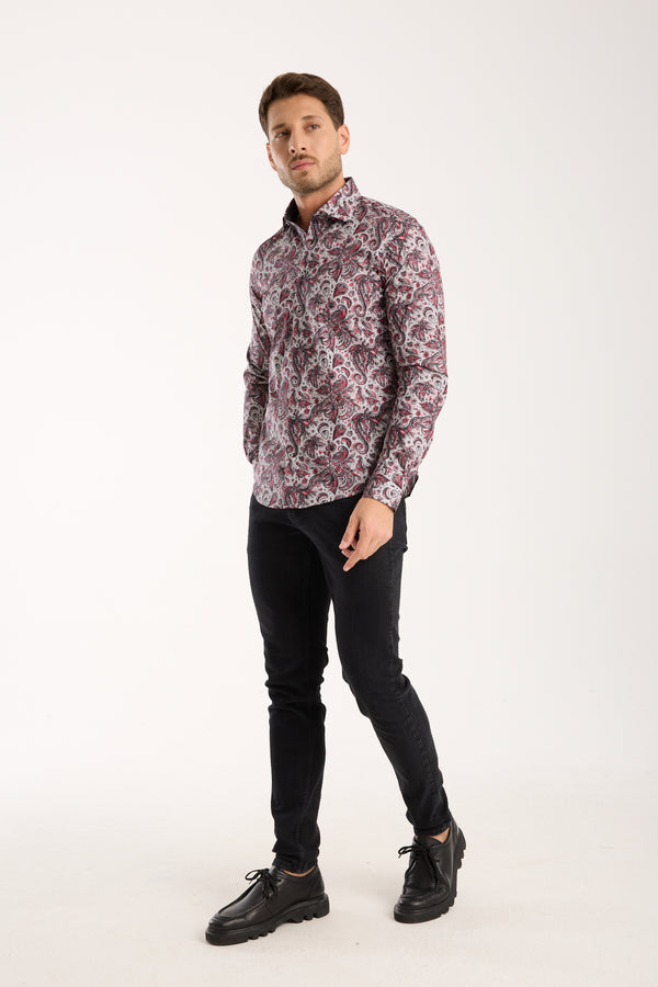 Camicia Uomo Firenze Sport Popelin Stretch Grigio Rosso