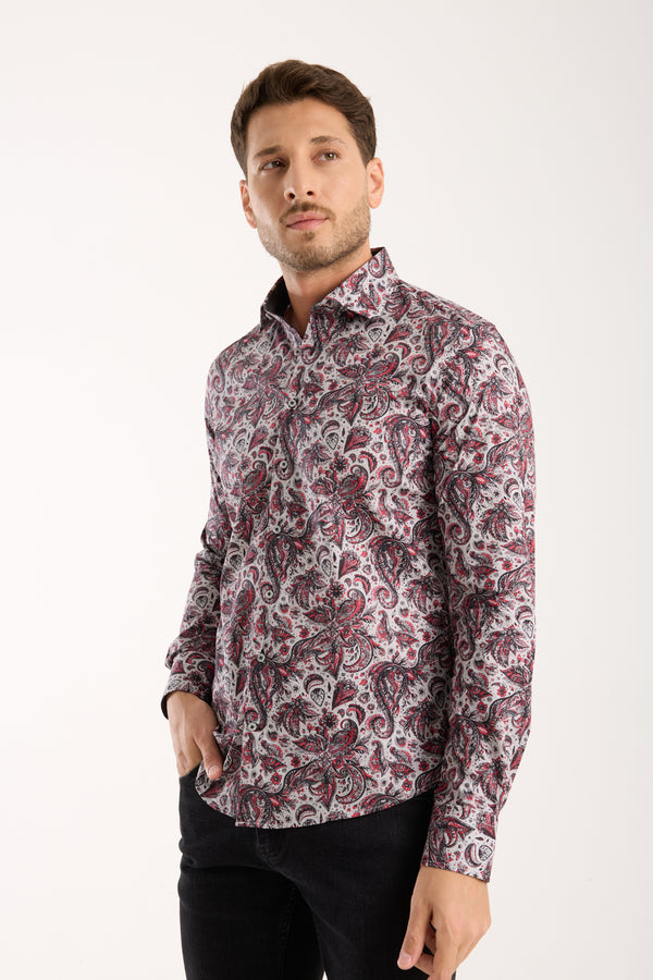 Camicia Uomo Firenze Sport Popelin Stretch Grigio Rosso