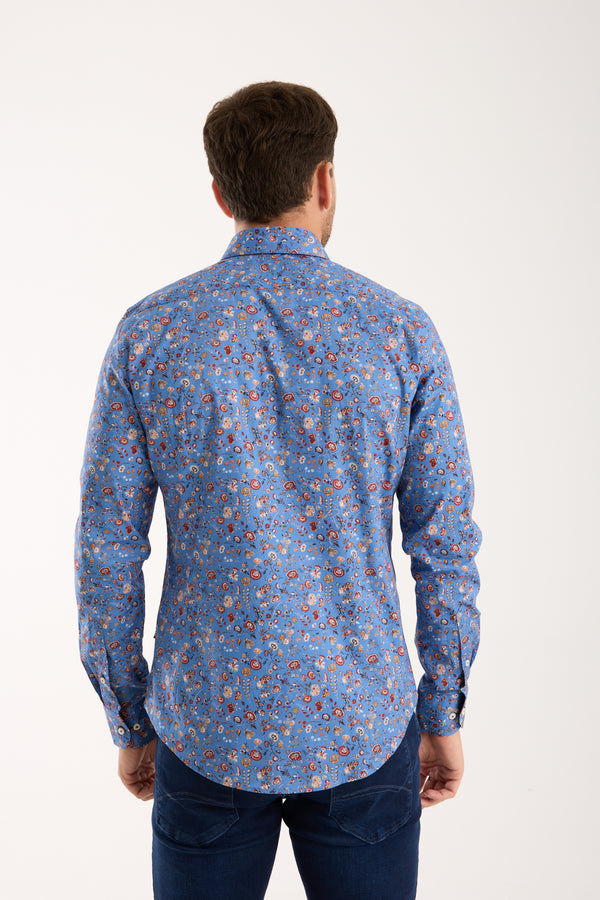 Firenze Sport Herren Hemd Poplin Stretch Blau Orange