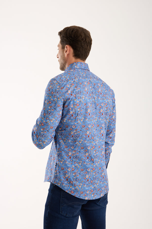 Firenze Sport Herren Hemd Poplin Stretch Blau Orange
