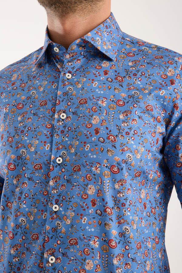 Firenze Sport Herren Hemd Poplin Stretch Blau Orange