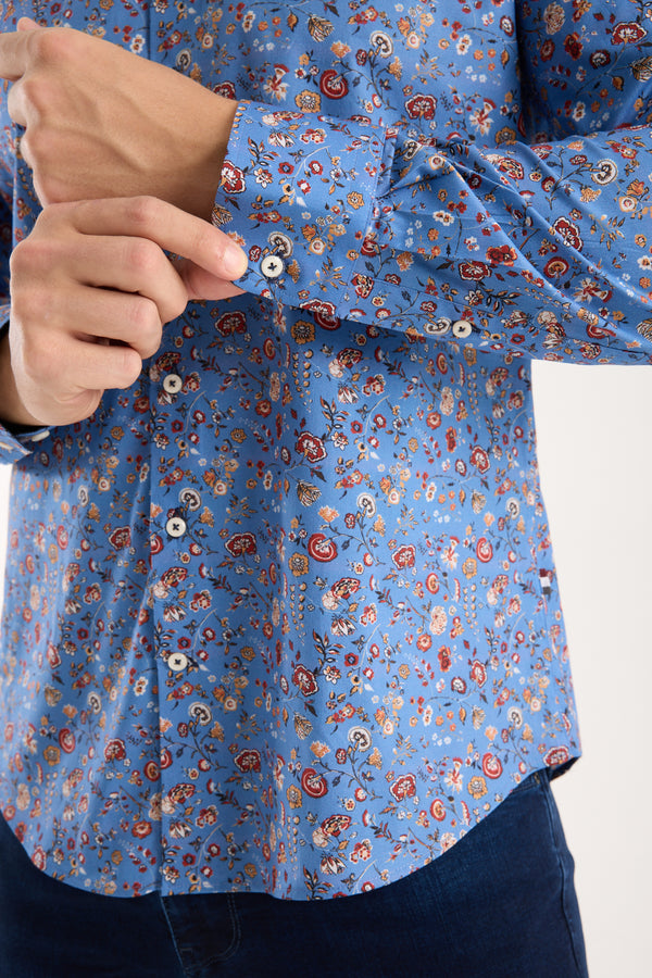 Firenze Sport Herren Hemd Poplin Stretch Blau Orange