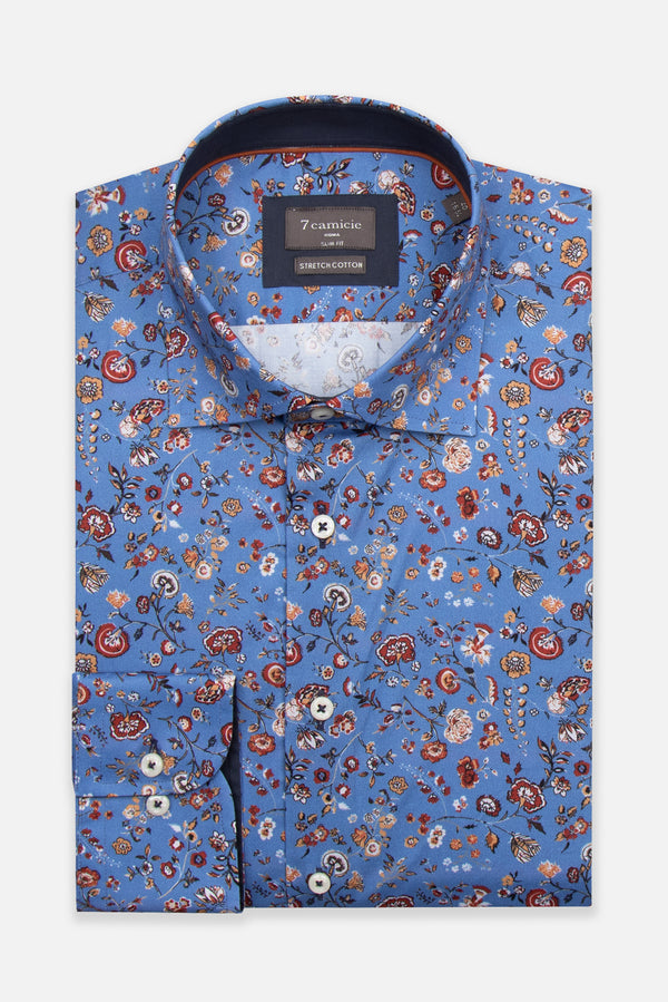 Firenze Sport Herren Hemd Poplin Stretch Blau Orange