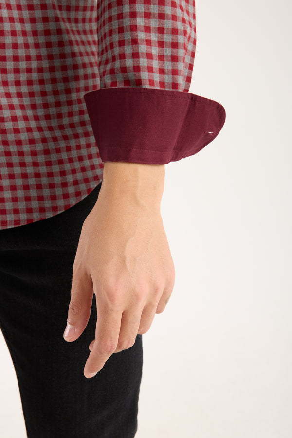 Camicia Uomo Firenze Sport Twill Rosso Grigio Chiaro