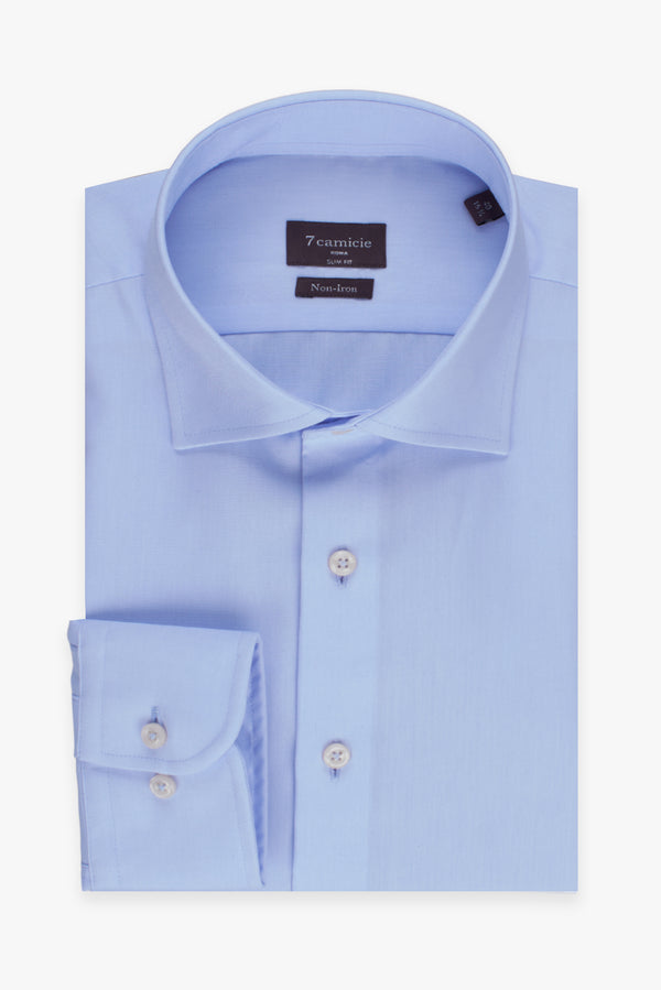 Camicia Uomo Firenze Essential Twill Celeste No Stiro