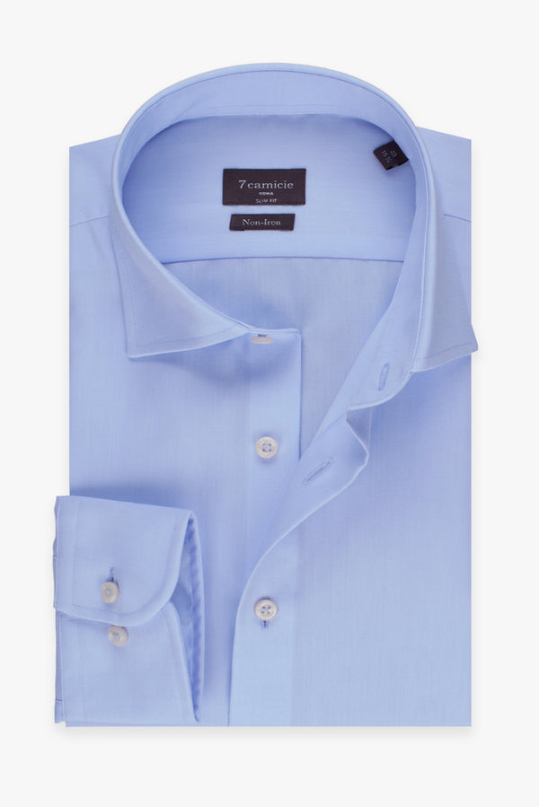 Camicia Uomo Firenze Essential Twill Celeste No Stiro