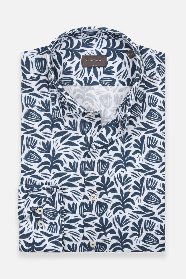 Firenze Essential Herren Hemd Leinen Weiss Blau