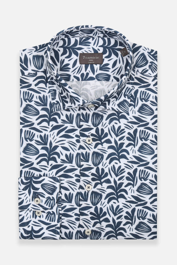 Firenze Essential Herren Hemd Leinen Weiss Blau