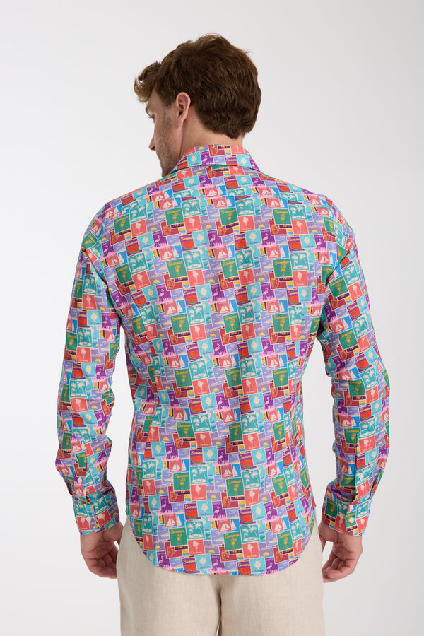 Camicia Uomo Firenze Essential Lino Celeste Rosso