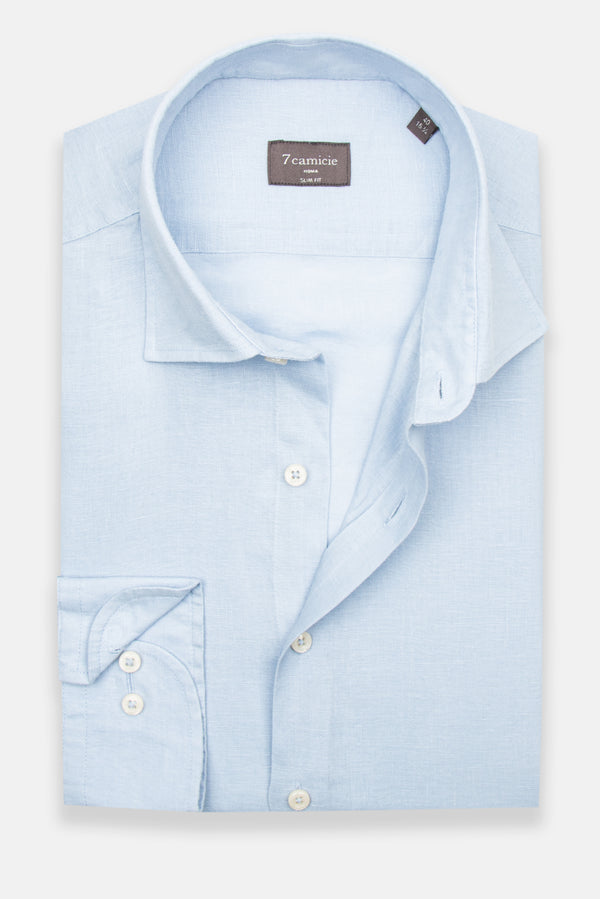 Camisa Hombre Firenze Essential Lino Azul Claro