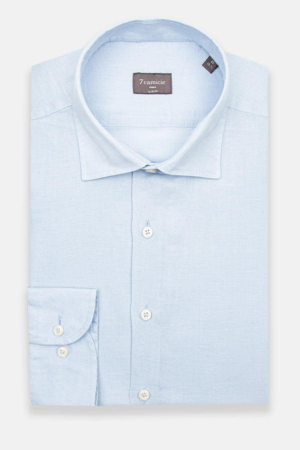 Camisa Hombre Firenze Essential Lino Azul Claro