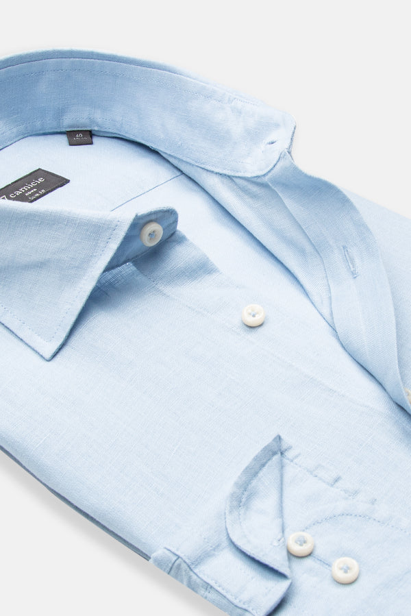Camisa Hombre Firenze Essential Lino Azul Claro