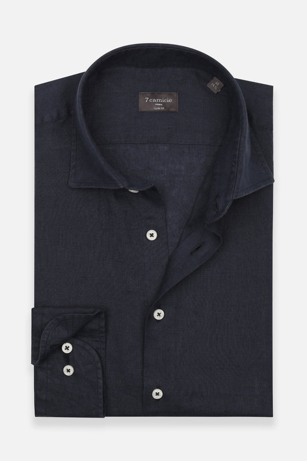 Firenze Essentials Linen Man Shirt Blue