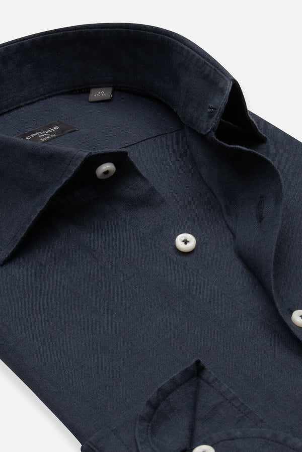 Firenze Essentials Linen Man Shirt Blue