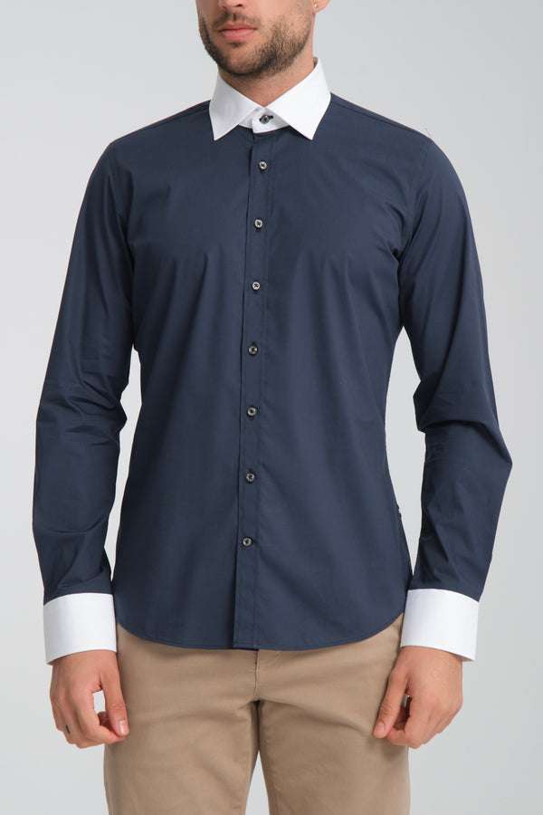 Camicia Uomo Popelin Stretch Blu