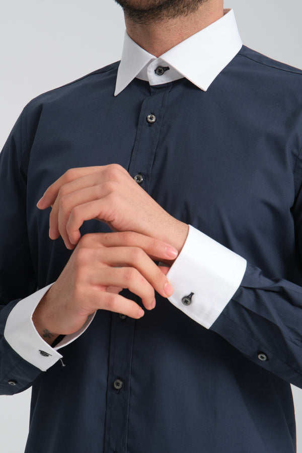 Camicia Uomo Popelin Stretch Blu