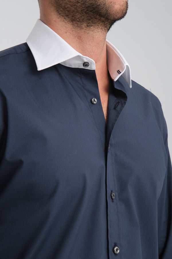 Camicia Uomo Popelin Stretch Blu