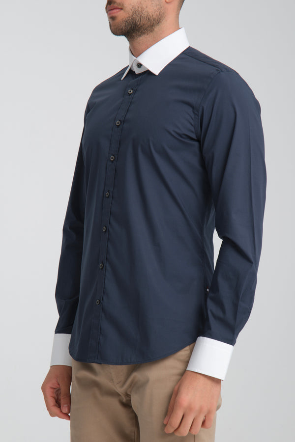 Camicia Uomo Popelin Stretch Blu