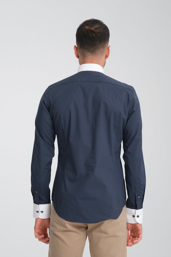 Camicia Uomo Popelin Stretch Blu