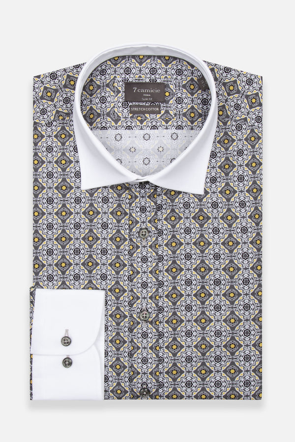 Camicia Uomo Popelin Stretch Grigio Bianco