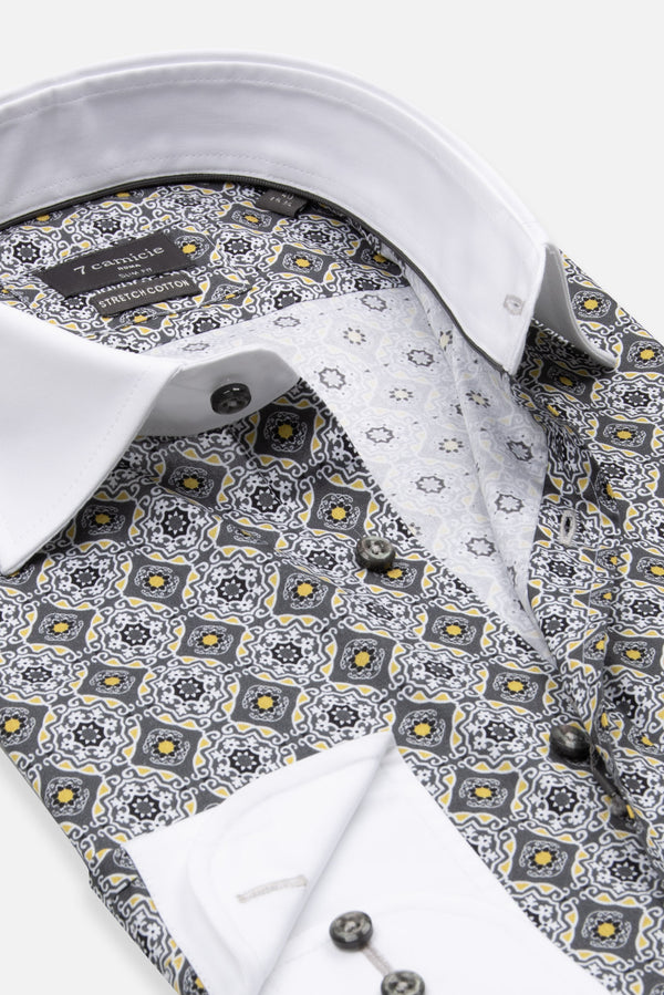 Camicia Uomo Popelin Stretch Grigio Bianco