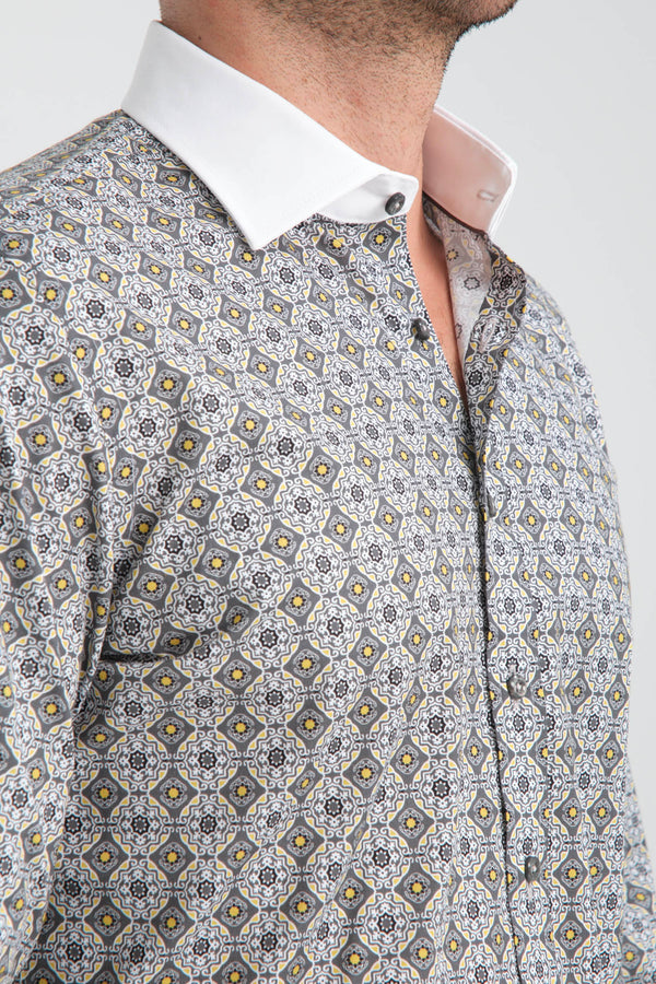 Camicia Uomo Popelin Stretch Grigio Bianco