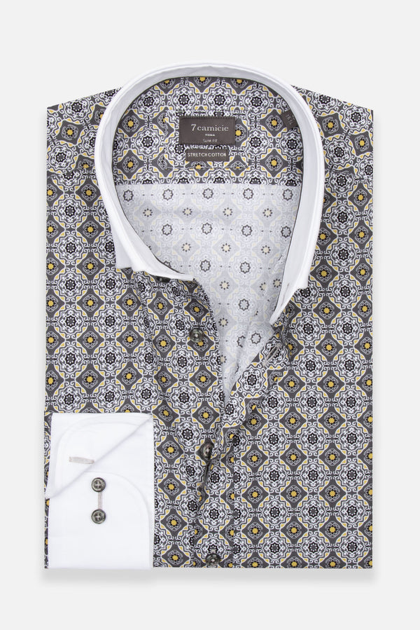 Camicia Uomo Popelin Stretch Grigio Bianco