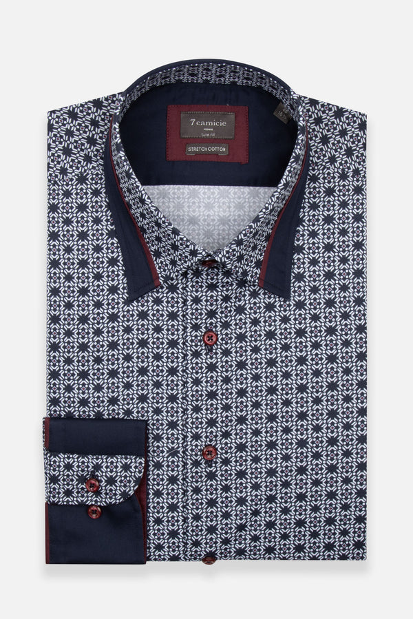 Camisa Hombre Sport Popelin Stretch Azul Blanco
