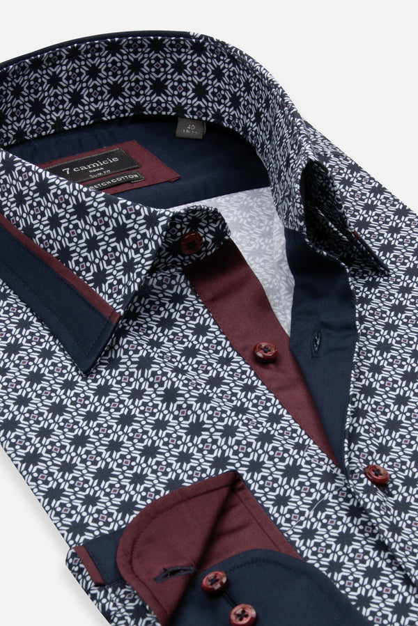 Camisa Hombre Sport Popelin Stretch Azul Blanco